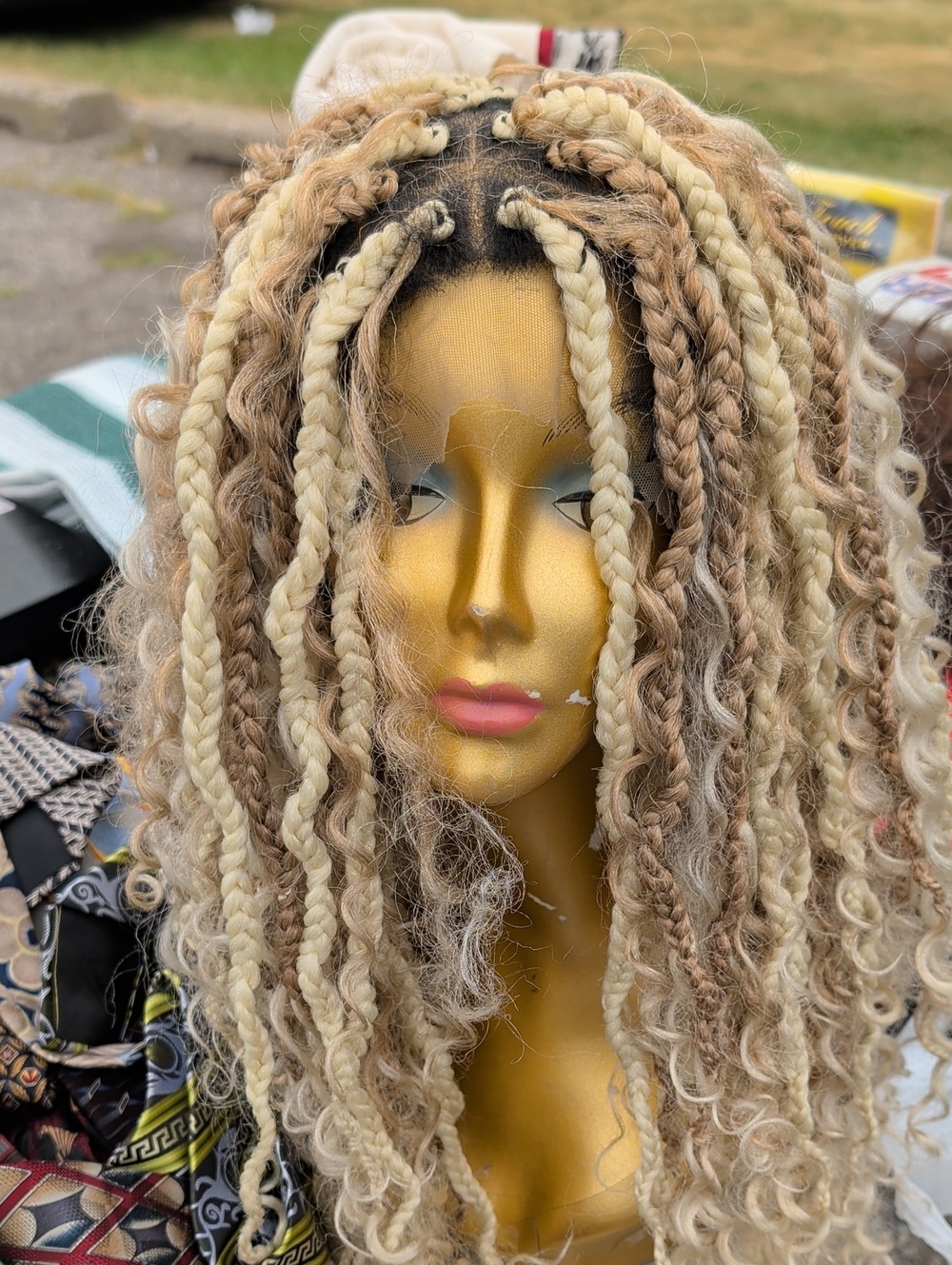 Just USA Blonde & Honey Brown Braided Curl Wig